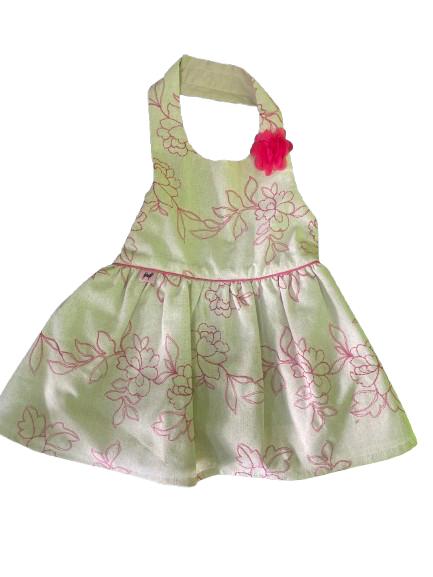 Vestido lino c/rosa